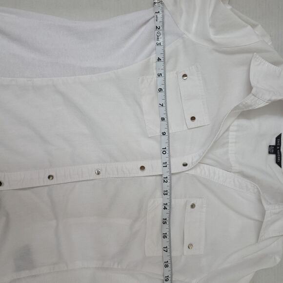 Women's White Blouse Size XL Cotton Blend 3/4 Roll Tab Sleeve Zac & Rachel - Picture 4 of 8